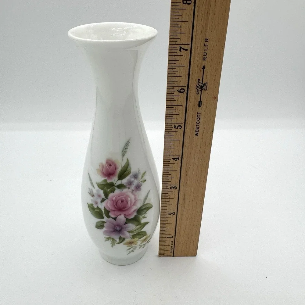 Vintage Floral White Porcelain Bud Vase Transferware MCM Taiwan Cottagecore